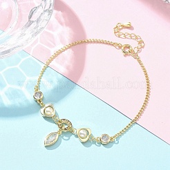 Brass Micro Pave Clear Cubic Zirconia Charm Bracelets for Women&nbsp;BJEW-C083-01A-G