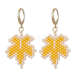 304 Stainless Steel Glass Seed Beads Leaf Leverback Earrings&nbsp;EJEW-MZ00536-01