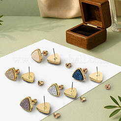10 Pairs 5 Colors Sparkling Triangle  Alloy Resin Stud Earrings&nbsp;EJEW-HY0001-27