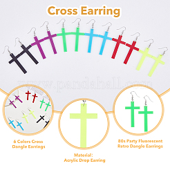 6 Pairs 6 Colors Acrylic Cross Dangle Earrings with Platinum Iron Pins for Woman&nbsp;EJEW-FI0003-25