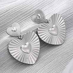 Heart 304 Stainless Steel Dangle Stud Earrings&nbsp;EJEW-Z109-03P