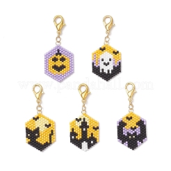5Pcs Halloween Glass Seed Beaded Pendant Decorations&nbsp;HJEW-MZ00343