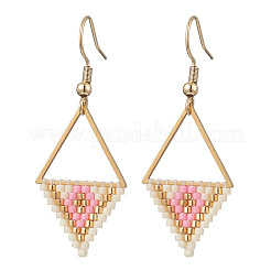 Rhombus with Triangle Glass Seed Beads Dangle Earrings&nbsp;EJEW-MZ00654