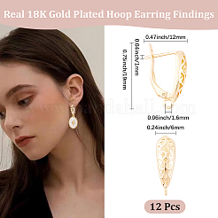 12Pcs Brass Hoop Earring Findings with Latch Back Closure&nbsp;KK-BBC0028-78G