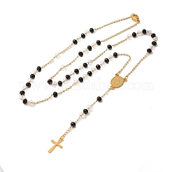 201 Stainless Steel & Glass Rosary Bead Necklaces for Women&nbsp;NJEW-B112-01G