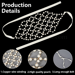Brass ABS Plastic Pearl Beaded Elastic Headband&nbsp;OHAR-WH20008-02G