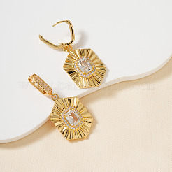 Elegant Hexagon Brass Clear Cubic Zirconia Hoop Earrings&nbsp;MI6805