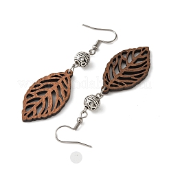 Leaf Natural Walnut Wood Dangle Earrings&nbsp;EJEW-JE06102-01