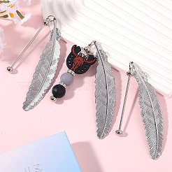 5Pcs Alloy Feather Pendant Bookmarks&nbsp;AJEW-SZ0002-61P
