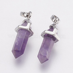 Brass Natural Amethyst Double Terminated Pointed Pendants&nbsp;KK-G343-11L-06P