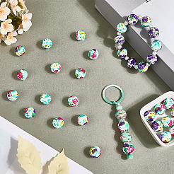 30Pcs Printed Round with Flower Pattern Silicone Focal Beads&nbsp;SIL-SC0002-84D