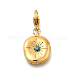 Flat Round 304 Stainless Steel Rhinestone Pendants Decoration&nbsp;STAS-R159-53G