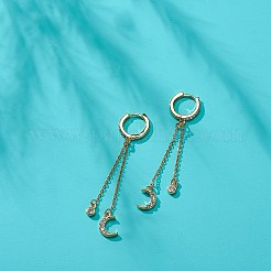 Clear Cubic Zirconia Moon Dangle Hoop Earrings&nbsp;EJEW-JE05077