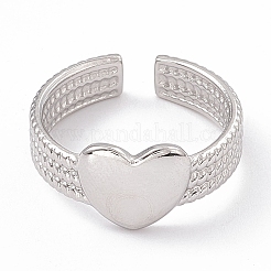 Non-Tarnish 304 Stainless Steel Heart Open Cuff Ring for Women&nbsp;RJEW-G275-06P