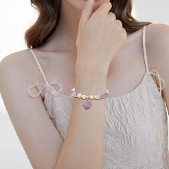 4Pcs 4 Style Natura Mixed Gemstone & Shell Beaded Bracelets Set with Heart Charms for Women&nbsp;BJEW-TA00242