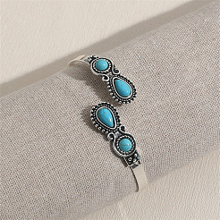 Zinc Alloy Synthetic Turquoise Cuff Bangles for Women&nbsp;FS-WGCB4B8-01