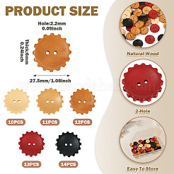 60Pcs 5 Styles Spray Painted Natural Wood Buttons&nbsp;WOOD-TA0002-91