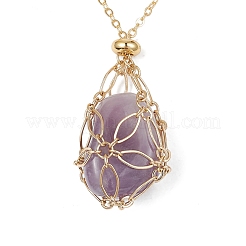 Brass Chains Macrame Pouch Empty Stone Holder for Pendant Necklaces Making&nbsp;NJEW-JN04475-02