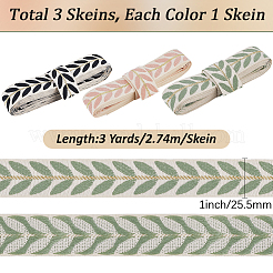 3Skeins 3 Colors Polyester Leaf Jacquard Ribbons&nbsp;SRIB-CY0001-45