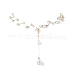 304 Stainless Steel & Plastic Imitation Pearl Link Chain Round Pendant Y Necklaces&nbsp;NJEW-JN05419