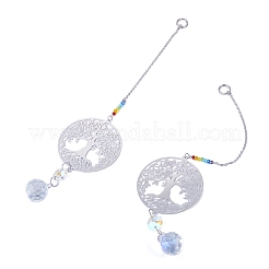 2Pcs 201 Stainless Steel Tree of Life Shape & Rainbow Crystal Glass Hanging Suncatcher&nbsp;HJEW-TA00446