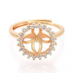 Round Brass Micro Pave Clear Cubic Zirconia Adjustable Ring Settings&nbsp;KK-T076-28G