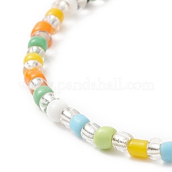 Colorful Seed Beaded Stretch Bracelet with Brass Charms for Women&nbsp;BJEW-JB09218-02