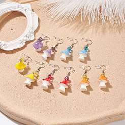 Resin Mushroom with Glass Dangle Earrings&nbsp;EJEW-JE04995
