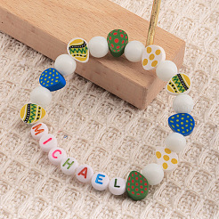 Bohemian Style Easter Polymer Clay & Glass & Resin Beaded Stretch Bracelets for Women Men&nbsp;FS-WG0BA76-01