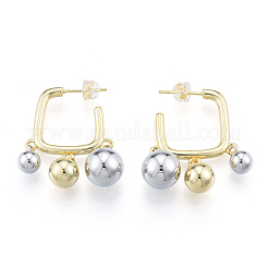 Two Tone Brass Round Ball Dangle Stud Earrings&nbsp;EJEW-N011-111