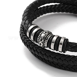 Men's Braided Black PU Leather Cord Multi-Strand Bracelets&nbsp;BJEW-K243-09AS