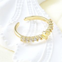 Brass Micro Pave Clear Cubic Zirconia Open Cuff Rings for Women&nbsp;RJEW-F179-07G