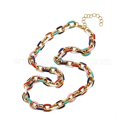 304 Stainless Steel Colorful Enamel Curb Chain Necklaces for Women&nbsp;NJEW-P328-01G