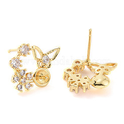 Brass Micro Pave Clear Cubic Zirconia Stud Earring Findings&nbsp;ZIRC-F133-08G