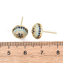 Half Round Brass Micro Pave Cubic Zirconia Stud Earrings&nbsp;EJEW-H178-08G
