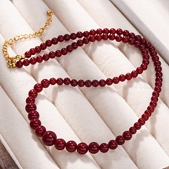 Natural Rhodochrosite & Shell Pearl Round Graduated Beaded Necklaces&nbsp;NJEW-U026-25G
