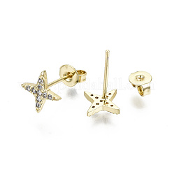 Brass Micro Pave Clear Cubic Zirconia Stud Earrings&nbsp;EJEW-T046-34G-NF