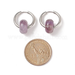 Natural Sodalite & Rose Quartz & Tiger Eye & Amethyst & Obsidian Bead Huggie Hoop Earrings&nbsp;EJEW-JE05092