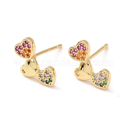 Left and Right Colorful Rhinestone Triple Heart Stud Earrings&nbsp;EJEW-M209-10G-A