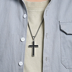 304 Stainless Steel Religion Cross Pendant Box Chain Necklaces for Men&nbsp;WGC31A9-01