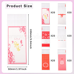 120Pcs 6 Styles Valentine's Day Rectangle Plastic Cellophane Bags&nbsp;OPC-TA0001-06