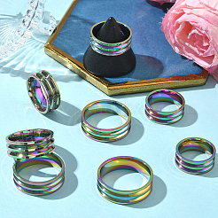 16Pcs 8 Styles 201 Stainless Steel Double Groove Band Ring for Women&nbsp;RJEW-SC0001-25