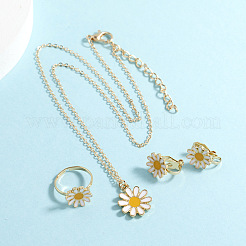 Daisy Alloy Enamel Pendant Necklaces & Earrings & Rings Sets&nbsp;FS-WG99D8E-01
