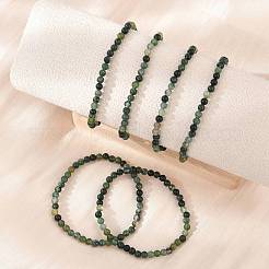 Natural Moss Agate Beaded Stretch Bracelets&nbsp;BJEW-D446-A-44