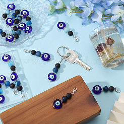 18Pcs Handmade Evil Eye Lampwork Bead & Natural Black Agate Pendant Decorations&nbsp;HJEW-CA00078