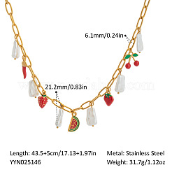 Ocean 304 Stainless Steel Enamel Red Strawberry Watermelon & Natural Freshwater Pearl Pendant Paperclip Chain Bib Necklaces for Women&nbsp;VT2303