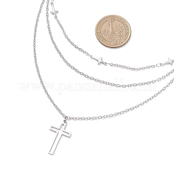 304 Stainless Steel Religion Cross Pendant 3 Layer Necklaces for Women&nbsp;NJEW-JN05480