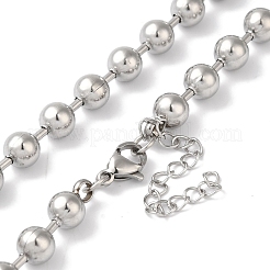 Non-Tarnish 304 Stainless Steel Round Beads Necklace for Women&nbsp;NJEW-B107-01B-P