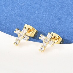 Brass Micro Pave Cubic Zirconia Stud Earrings&nbsp;EJEW-F405-19B-G