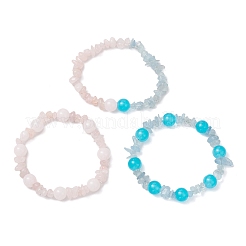 3Pcs 3 Styles Baking Paint Imitation Jade Glass Round Beaded Stretch Bracelets for Women&nbsp;BJEW-JB12158